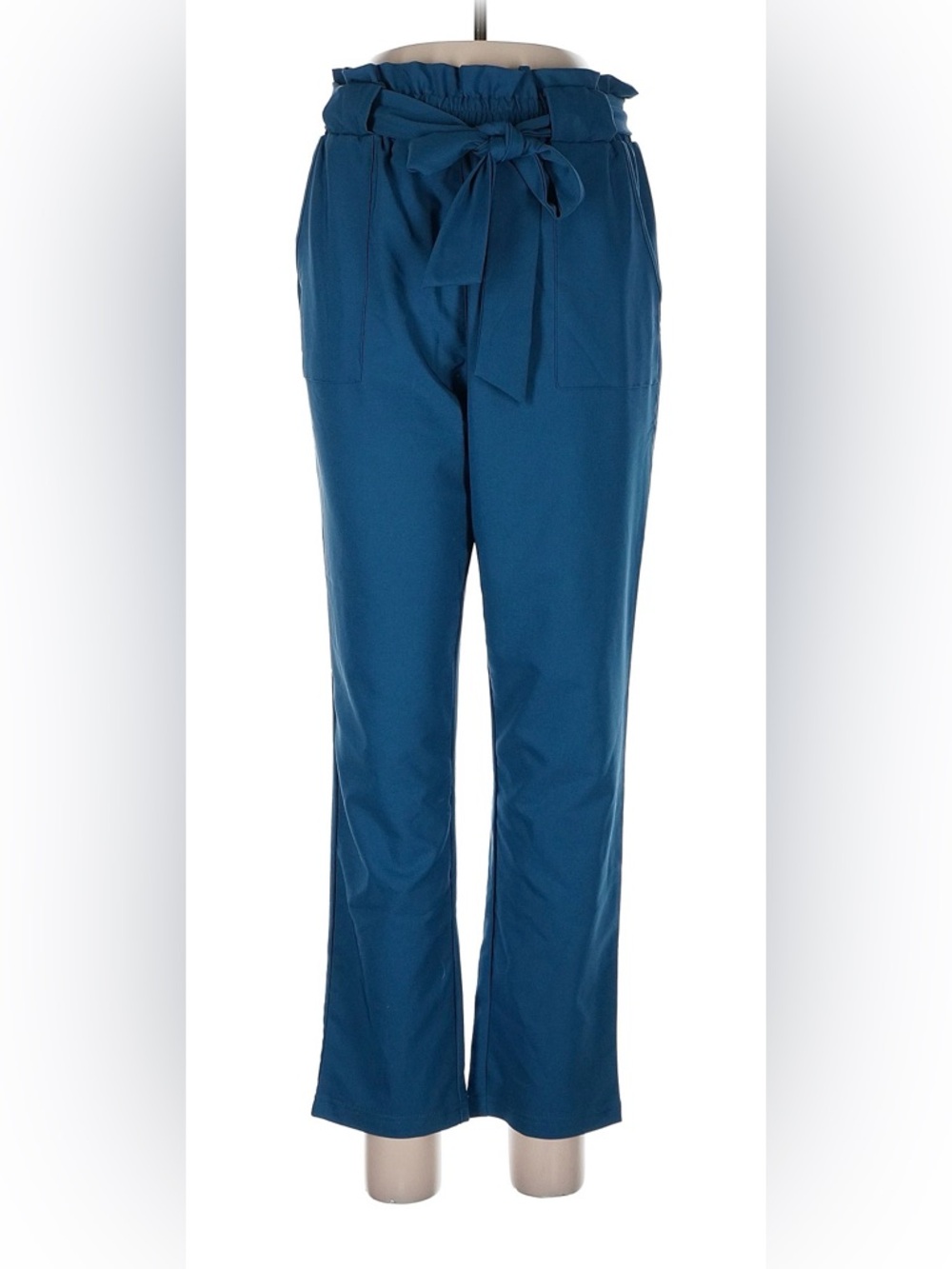 High-Waist Paperbag Trousers in Teal Blue Size Large